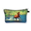Bolsa de cosméticos feminina com estampado de cavalos Estojo com fecho e alça Poliéster 13 x 21,5 cm Para maquilhagem, pincéis e pequenos objetos 25
