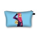 Bolsa de cosméticos feminina com estampado de mulher em hijab. Estojo de poliéster para maquilhagem e pequenos itens com fecho zip e alça 5