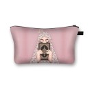 Bolsa de cosméticos feminina com estampado de mulher em hijab. Estojo de poliéster para maquilhagem e pequenos itens com fecho zip e alça 8