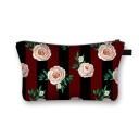 Bolsa de cosméticos feminina com estampado de rosas Fecho com zip e pega Interior preto Poliéster 13 x 21,5 cm Para maquilhagem e pincéis 7