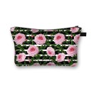 Bolsa de cosméticos feminina com estampado de rosas Fecho com zip e pega Interior preto Poliéster 13 x 21,5 cm Para maquilhagem e pincéis 13