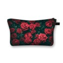 Bolsa de cosméticos feminina com estampado de rosas Fecho com zip e pega Interior preto Poliéster 13 x 21,5 cm Para maquilhagem e pincéis 21