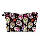 Bolsa de cosméticos feminina com estampagem de caveiras decoradas Bolsa de poliéster com fecho e alça Interior preto 13,5 x 22 cm Para maquilhagem 1