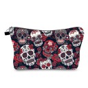 Bolsa de cosméticos feminina com estampagem de caveiras decoradas Bolsa de poliéster com fecho e alça Interior preto 13,5 x 22 cm Para maquilhagem 2