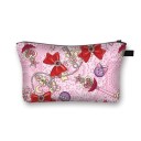 Bolsa de cosméticos feminina com estampagem de laços, estrelas e corações Estojo de poliéster com fecho de correr e alça 13 x 21,5 cm Estojo 3