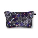 Bolsa de cosméticos feminina com estampagem de laços, estrelas e corações Estojo de poliéster com fecho de correr e alça 13 x 21,5 cm Estojo 9
