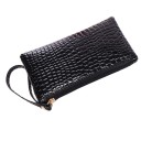 Bolsa de cosméticos feminina com fecho de correr e alça para o pulso Formato plano Superfície brilhante com relevo de pele de crocodilo 19 1