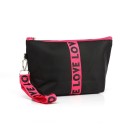 Bolsa de cosméticos feminina com fecho Padrão com a inscrição LOVE Alça para pulso com mosquetão Nylon e poliéster Estojo para a mala 13 x 5