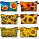 Bolsa de cosméticos feminina com girassóis Estampa colorida Fecho com zip e alça Poliéster 13 x 21,5 cm Para cosméticos e pequenos itens 22