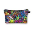 Bolsa de cosméticos feminina com impressão colorida Padrões psicadélicos e florais Estojo com fecho e alça Poliéster 13 x 21,5 cm 12