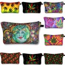 Bolsa de cosméticos feminina com impressão colorida Padrões psicadélicos e florais Estojo com fecho e alça Poliéster 13 x 21,5 cm 15