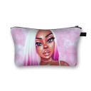 Bolsa de cosméticos feminina com impressão ilustrada Retratos de mulheres e motivos africanos Bolsa de poliéster com fecho 13 x 21,5 cm Estojo 9