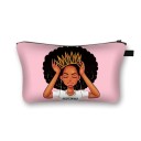 Bolsa de cosméticos feminina com impressão ilustrada Retratos de mulheres e motivos africanos Bolsa de poliéster com fecho 13 x 21,5 cm Estojo 11