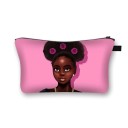 Bolsa de cosméticos feminina com impressão ilustrada Retratos de mulheres e motivos africanos Bolsa de poliéster com fecho 13 x 21,5 cm Estojo 23
