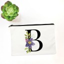 Bolsa de cosméticos feminina com inicial e flores em aguarela Estojo plano branco com fecho de correr em tecido Dimensão 14 x 22 cm Fecho de correr 2