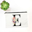 Bolsa de cosméticos feminina com inicial e flores em aguarela Estojo plano branco com fecho de correr em tecido Dimensão 14 x 22 cm Fecho de correr 5