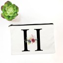 Bolsa de cosméticos feminina com inicial e flores em aguarela Estojo plano branco com fecho de correr em tecido Dimensão 14 x 22 cm Fecho de correr 8