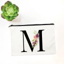 Bolsa de cosméticos feminina com inicial e flores em aguarela Estojo plano branco com fecho de correr em tecido Dimensão 14 x 22 cm Fecho de correr 13