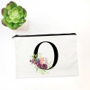 Bolsa de cosméticos feminina com inicial e flores em aguarela Estojo plano branco com fecho de correr em tecido Dimensão 14 x 22 cm Fecho de correr 15