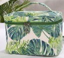 Bolsa de cosméticos feminina com padrão de folhas tropicais Organizador para maquilhagem e pequenos produtos de beleza com fecho Tecido com algodão 1