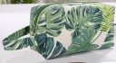 Bolsa de cosméticos feminina com padrão de folhas tropicais Organizador para maquilhagem e pequenos produtos de beleza com fecho Tecido com algodão 4