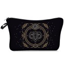 Bolsa de cosméticos feminina com signo do zodíaco Preto com impressão ornamental dourada Com fecho de correr e alça Poliéster 13,5 x 22 cm 1