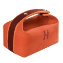 Bolsa de cosméticos feminina em forma de mala Alça riscada com botão de pressão Zip Forro com bolso interior Tecido 9 x 12 x 22 cm 2