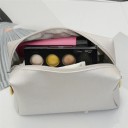 Bolsa de cosméticos feminina em pele PU em forma de paralelepípedo 17 x 11 x 6 cm Fecho com puxador dourado Estojo elegante para maquilhagem 5