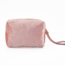 Bolsa de cosméticos feminina em veludo com alça para o pulso Bolsa compacta com fecho de correr para maquilhagem e pequenos objetos de 17 x 2