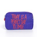 Bolsa de cosméticos para mujer con dos compartimentos con cremallera Inscripción en inglés colorida Ojetes metálicos en los lados 9