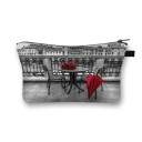 Bolsa de cosméticos para mujer con estampado en blanco y negro y detalles rojos Motivos de ciudades, paraguas y rosas Bolsa de poliéster 10