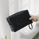 Bolsa de cosméticos para mujer con patrón geométrico de triángulos. Bolsa de piel PU con cremallera para maquillaje y productos de tocador, ideal 3