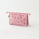 Bolsa de cosméticos para mujer con patrón geométrico de triángulos. Bolsa de piel PU con cremallera para maquillaje y productos de tocador, ideal 15