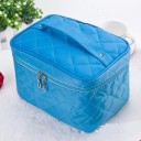 Bolsa de cosméticos para mujer en forma de estuche Nylon acolchado con patrón de rombos Asa en la tapa Cierre con dos deslizadores 22 x 4
