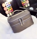 Bolsa de cosméticos para mujer en forma de maleta con asa Tela Oxford Cremallera de dos deslizadores Tiradores metálicos Fondo plano 2