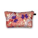 Bolsa de cosméticos para mujeres con impresión de lazos, estrellas y corazones. Estuche de poliéster con cremallera y asa de 13 x 21,5 cm. Estuche 4