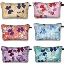 Bolsa de cosméticos para mujeres con impresión de lazos, estrellas y corazones. Estuche de poliéster con cremallera y asa de 13 x 21,5 cm. Estuche 11