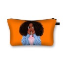 Bolsa de cosméticos para mujeres con impresión ilustrada Retratos de mujeres y motivos africanos Bolsita de poliéster con cremallera 13 x 21,5 cm 5