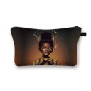 Bolsa de cosméticos para mujeres con impresión ilustrada Retratos de mujeres y motivos africanos Bolsita de poliéster con cremallera 13 x 21,5 cm 6