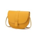 Bolsa de hombro cruzada para mujer en forma de media luna con solapa y correa vertical Bordes cosidos Correa delgada Cuero PU 4