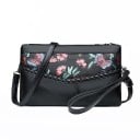 Bolsa de hombro plana para mujer con asa para la muñeca Dos compartimentos con cremallera Adorno trenzado Correa ajustable Negra 23 x 14 x 5 cm 3