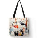 Bolsa de lino para mujer con estampado de gatos dibujados Bolsa cuadrada con dos asas negras y un diseño colorido a todo color de 40 x 40 cm 2