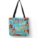 Bolsa de lino para mujer con estampado de gatos dibujados Bolsa cuadrada con dos asas negras y un diseño colorido a todo color de 40 x 40 cm 3