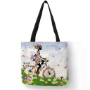 Bolsa de lino para mujer con estampado floral y siluetas de chicas Bolsa cuadrada con dos asas negras y un motivo romántico de 40 x 40 cm 5