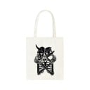 Bolsa de lona feminina com impressão de esqueleto 35 x 40 cm Bolsa de compras com duas alças longas Ilustração em contraste com a inscrição 16