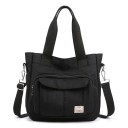 Bolsa de lona feminina para levar à mão ou ao ombro Saco de lona e poliéster Bolso frontal com aba Alça ajustável 31 x 28 x 11 cm 1