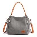 Bolsa de lona para mujer con asas de cuero PU Dos bolsillos con cremallera en la parte delantera Correa desmontable Dimensiones 40 x 28 x 14 5