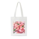 Bolsa de lona para mujer con estampado de duraznos 35 x 40 cm Bolsa de compras de hombro con largas asas Tono natural claro de lona Motivo de fruta 4