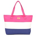Bolsa de lona para mujer con franjas horizontales anchas Bolsa espaciosa con dos asas Bolsillo interior con cremallera 38 x 8 x 30 cm 5