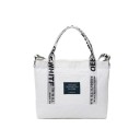 Bolsa de mano de lona para mujer 32 x 25 x 6 cm Bolsa con dos asas de correas impresas Parche en la parte frontal Lona y poliéster 1